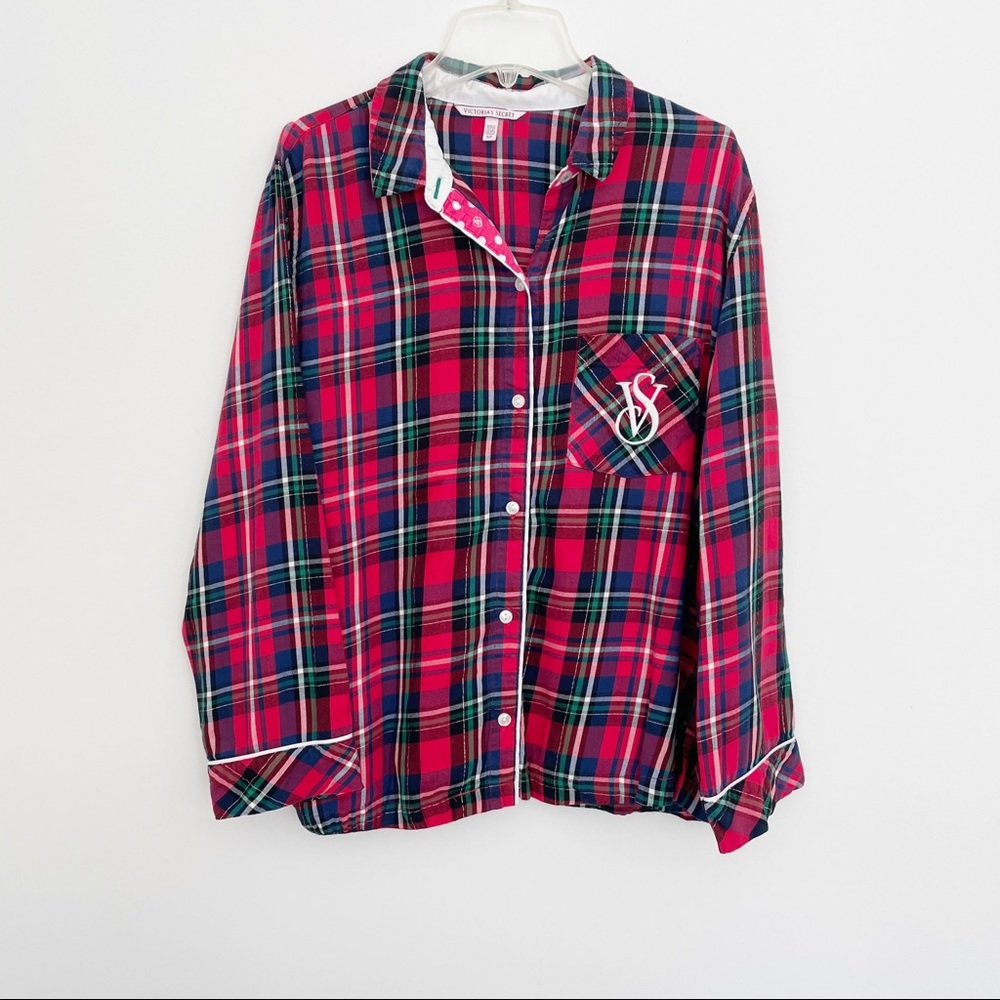 Victoria's Secret Red Plaid Pajama Top Long Sleeve Small